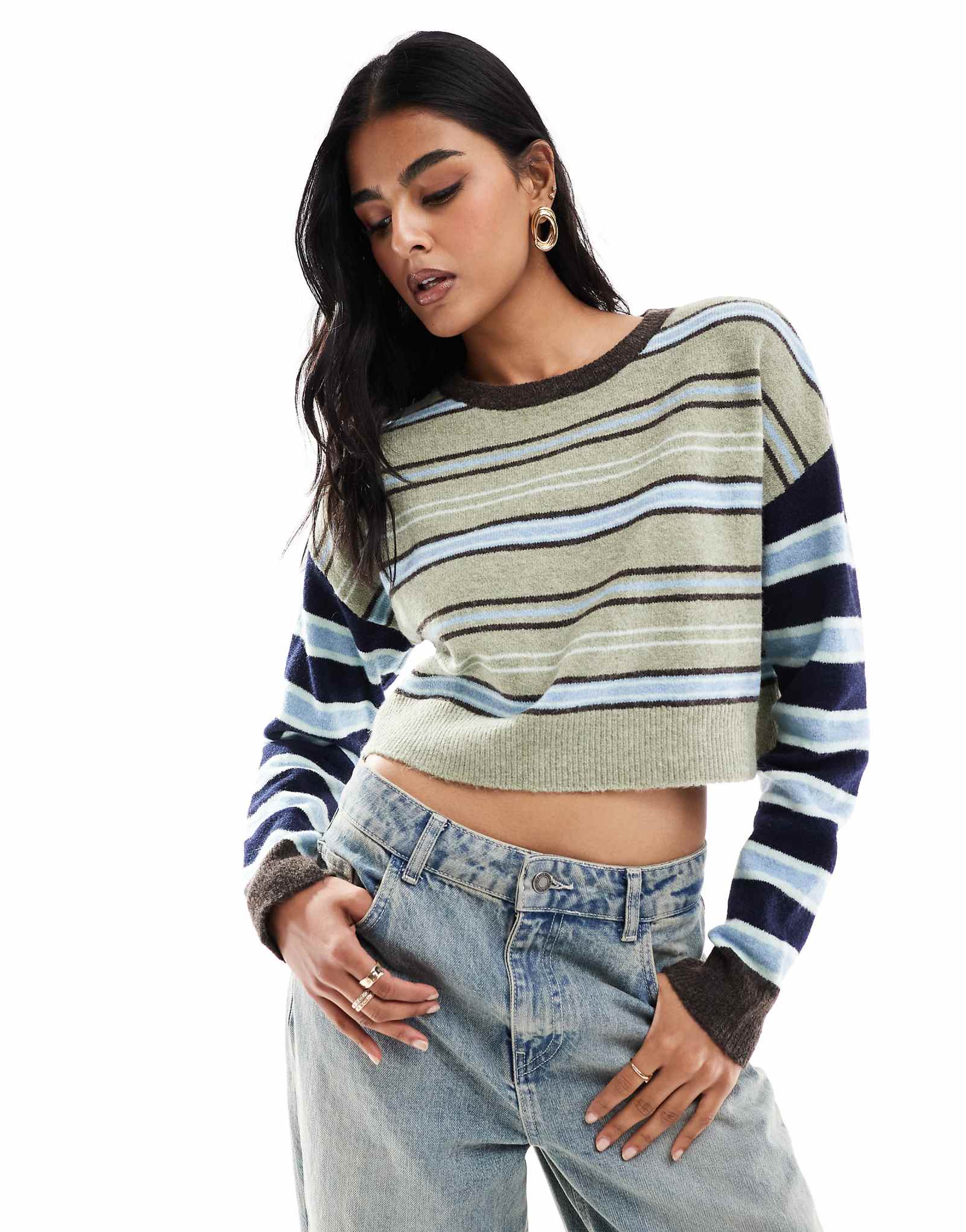 Укороченный свитер в полоску с круглым вырезом Pacsun Iris в разноцветную полоску 9190₽