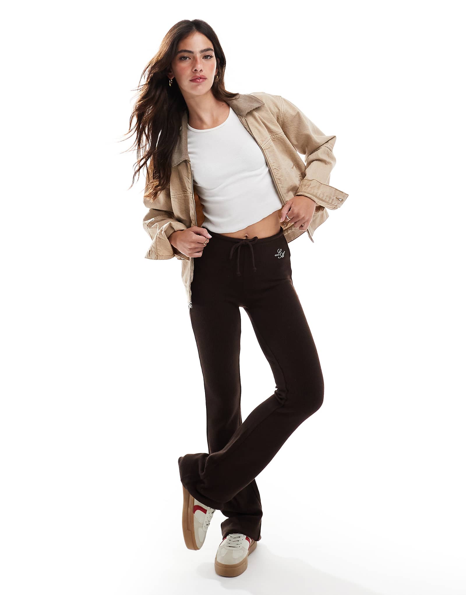 Расклешенные брюки Pacsun с вафельной текстурой коричневого цвета coffee bean