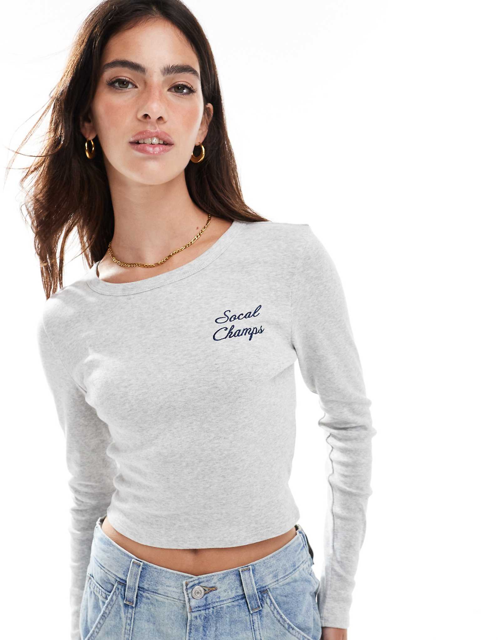 Футболка с длинным рукавом Pacsun athletics raw edge серого цвета