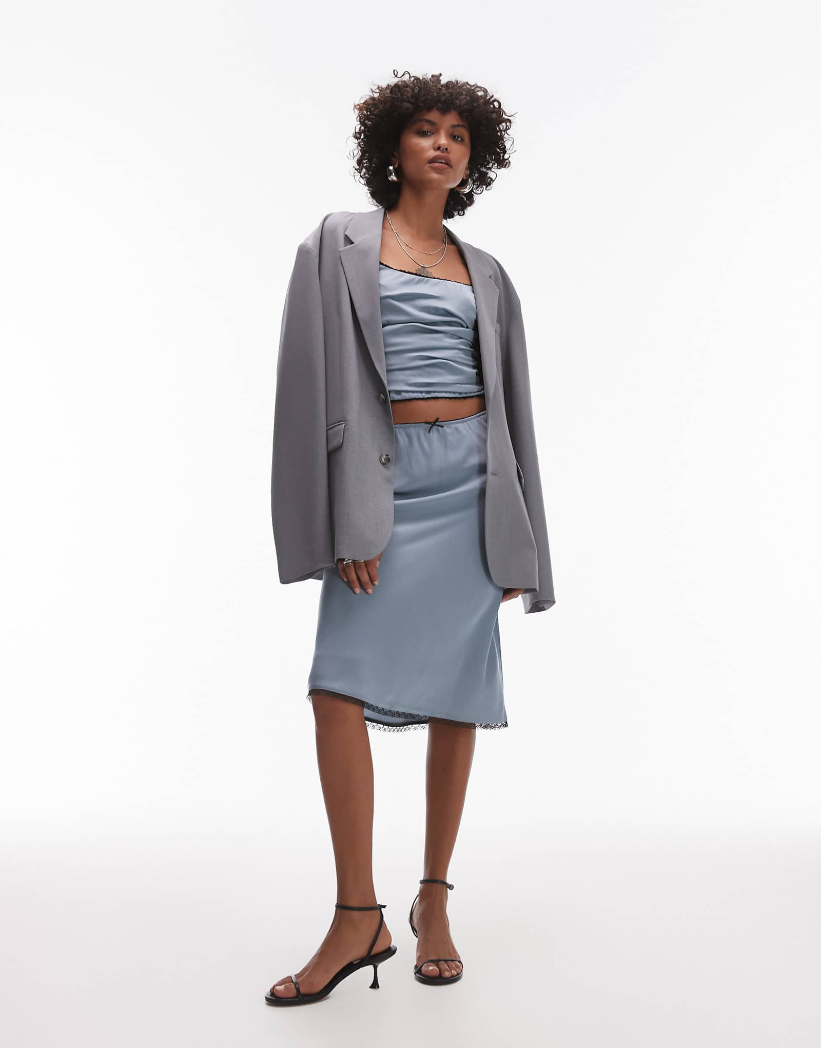 Атласная юбка миди с бантом от Nia quinn темно-синего цвета - часть комплекта