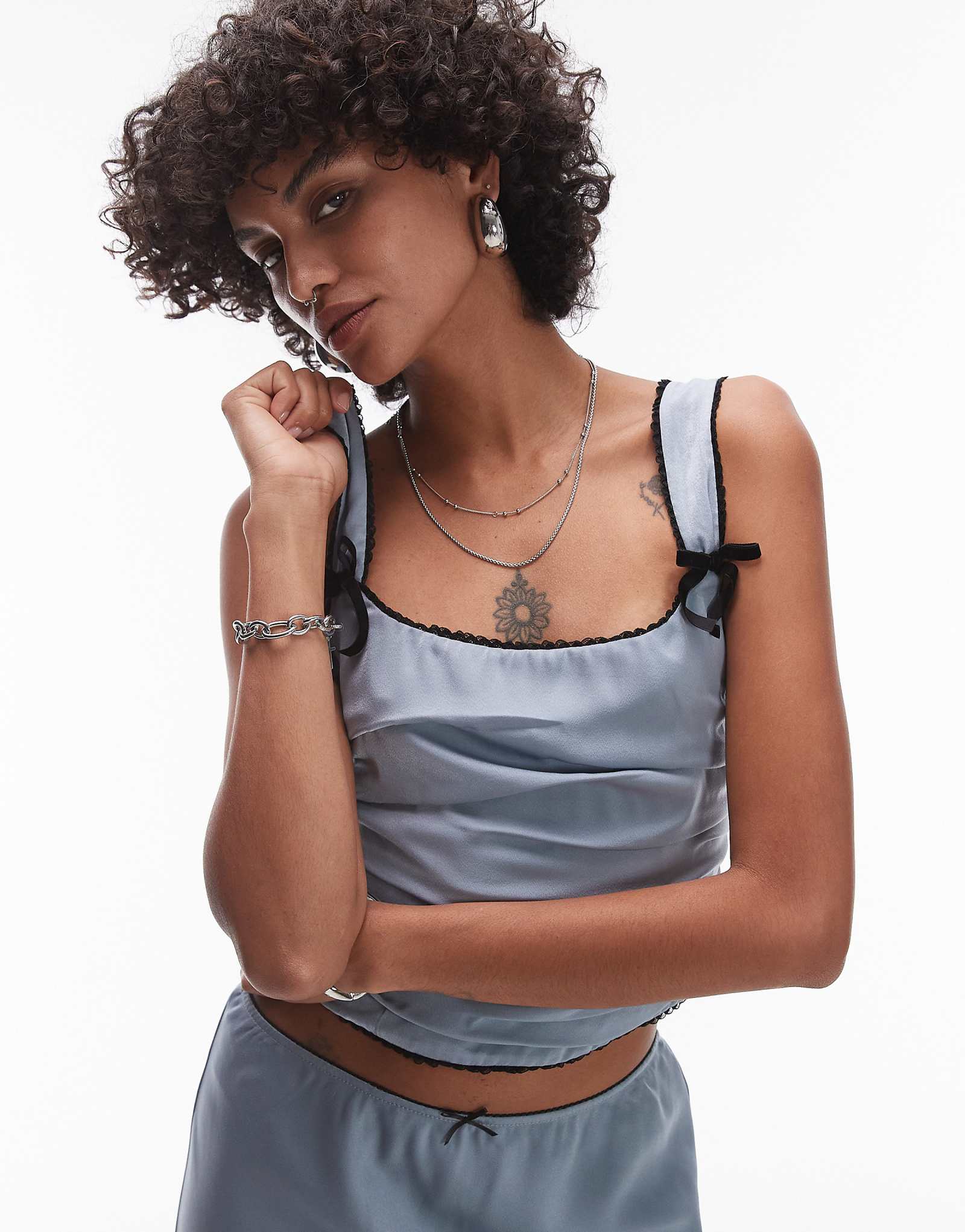 Корсетный топ с рюшами и бантом от Nia stan темно-синего цвета - часть комплекта