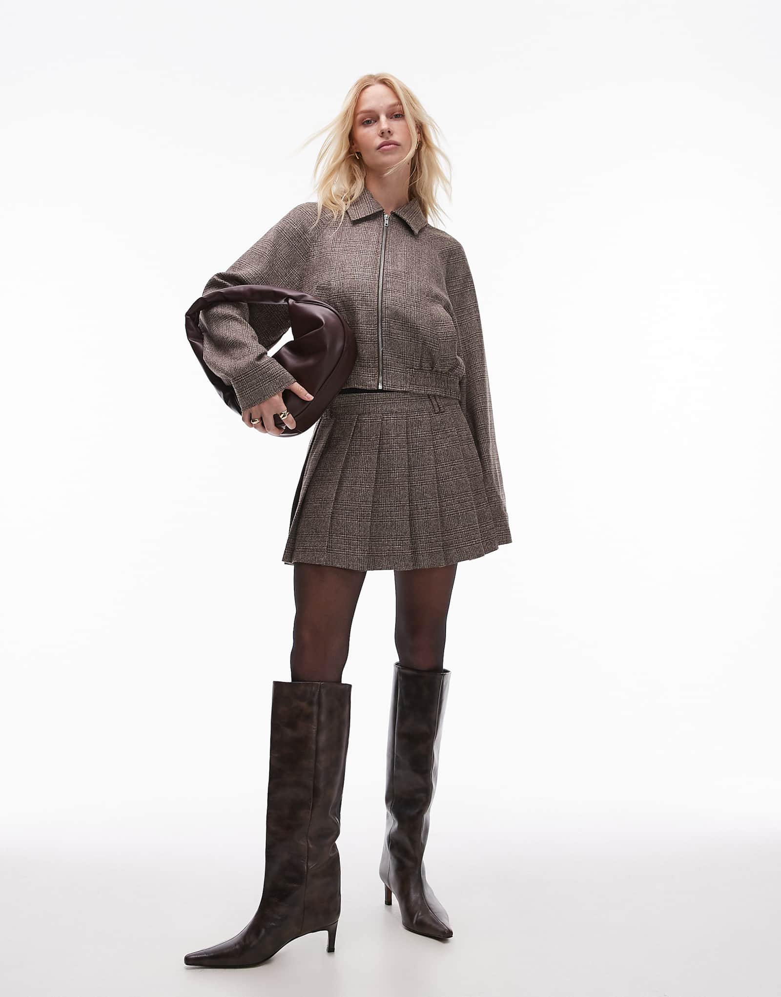 Плиссированная юбка в елочку от Nia fennel коричневого цвета - часть комплекта