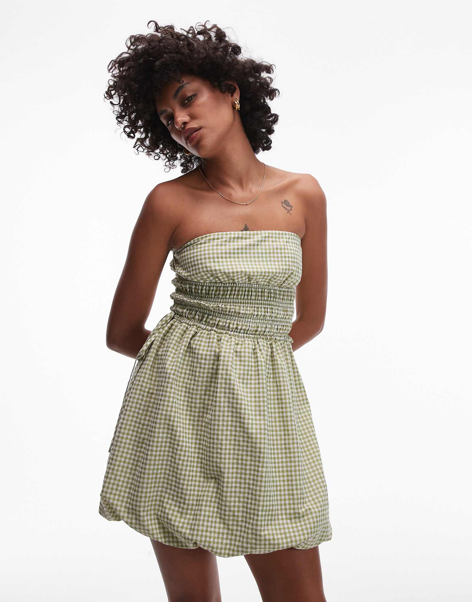 Мини-платье Rhythm lana gingham с пузырьками зеленого цвета 12090₽