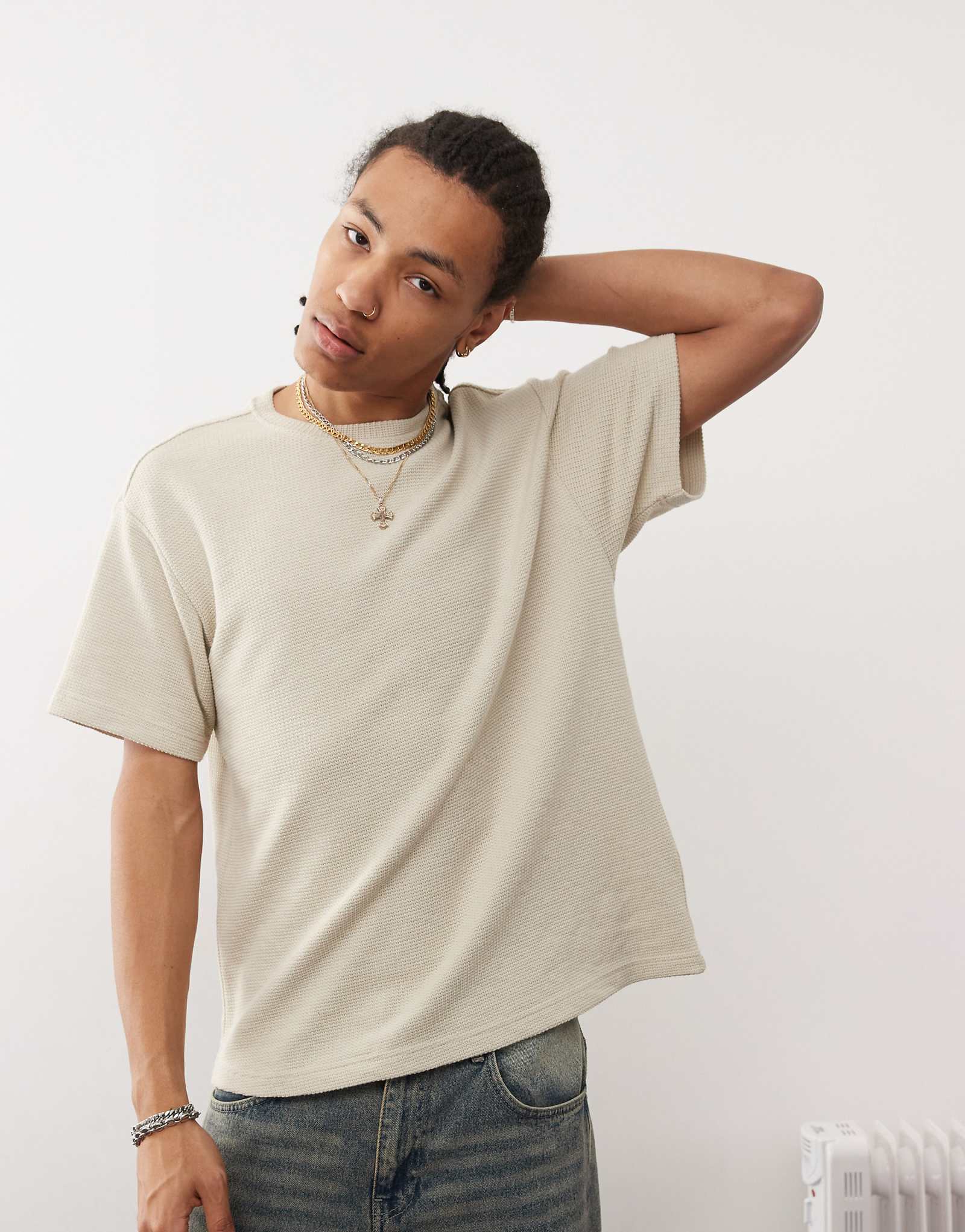 Футболка оверсайз из вафельного трикотажа PacSun белоснежного цвета