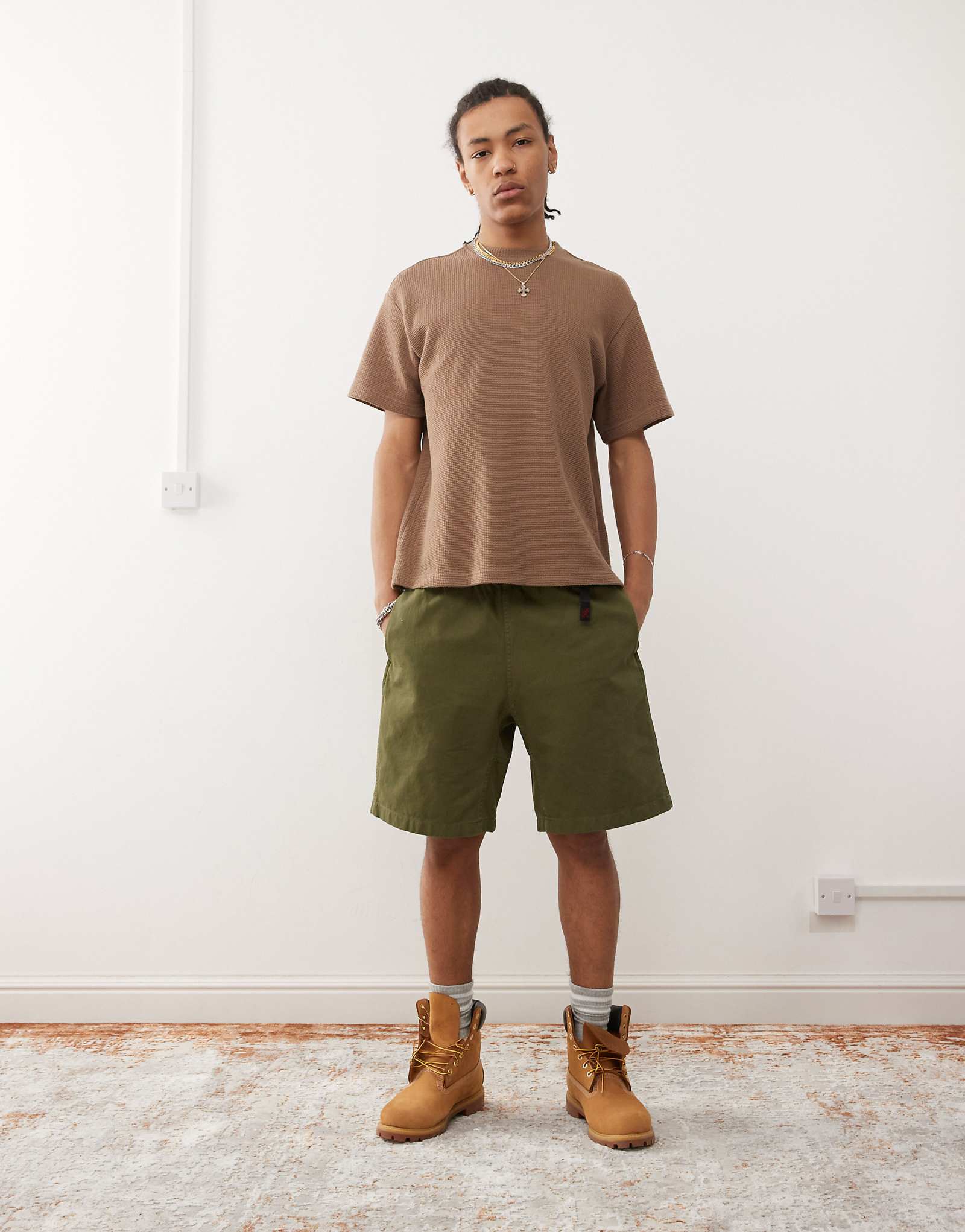 Футболка оверсайз из вафельного трикотажа Pacsun коричневого цвета