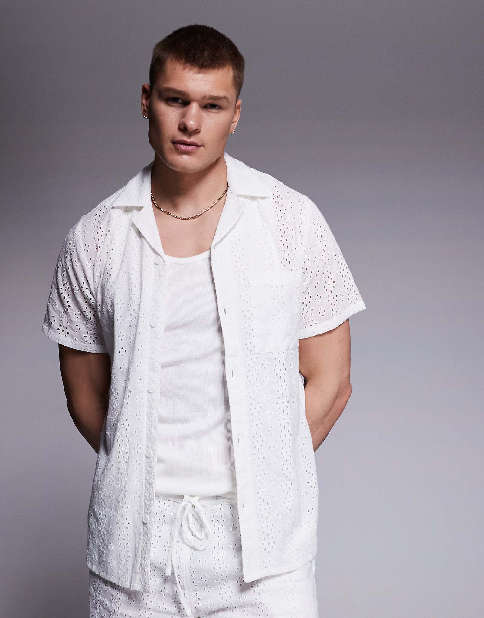 Пляжная рубашка с коротким рукавом South Beach eyelet белого цвета - часть комплекта