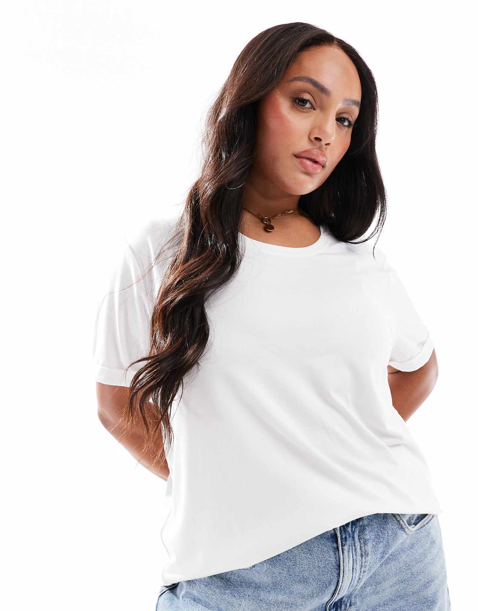 Белая футболка ONLY Curve fold up 7390₽