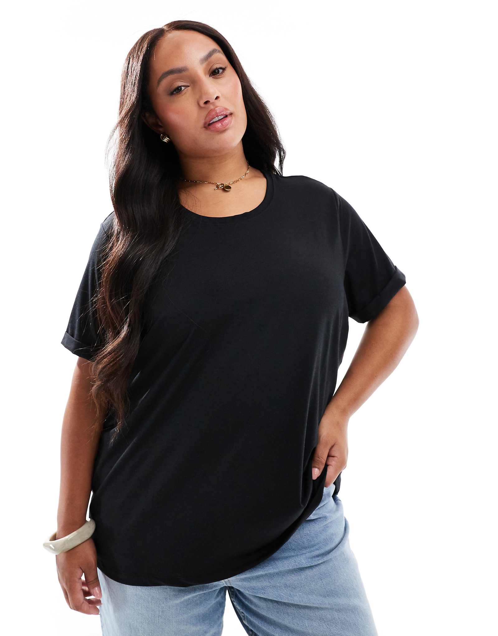 Футболка ONLY Curve fold up черного цвета