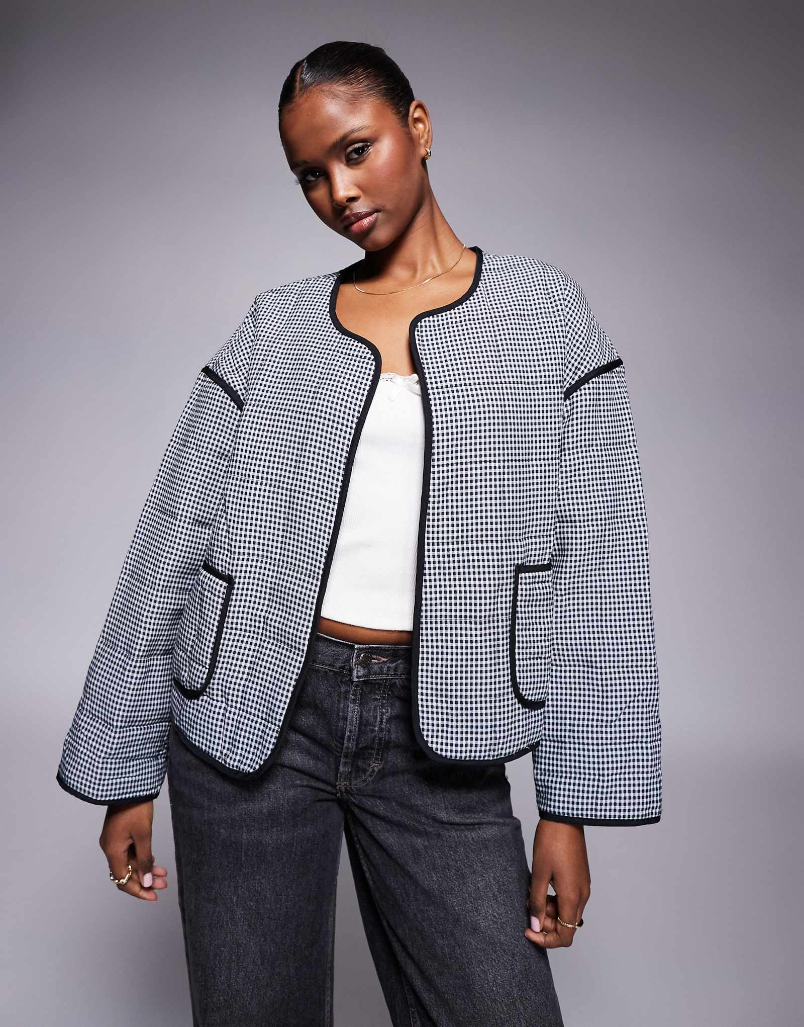 Клетчатое пальто River Island черного цвета