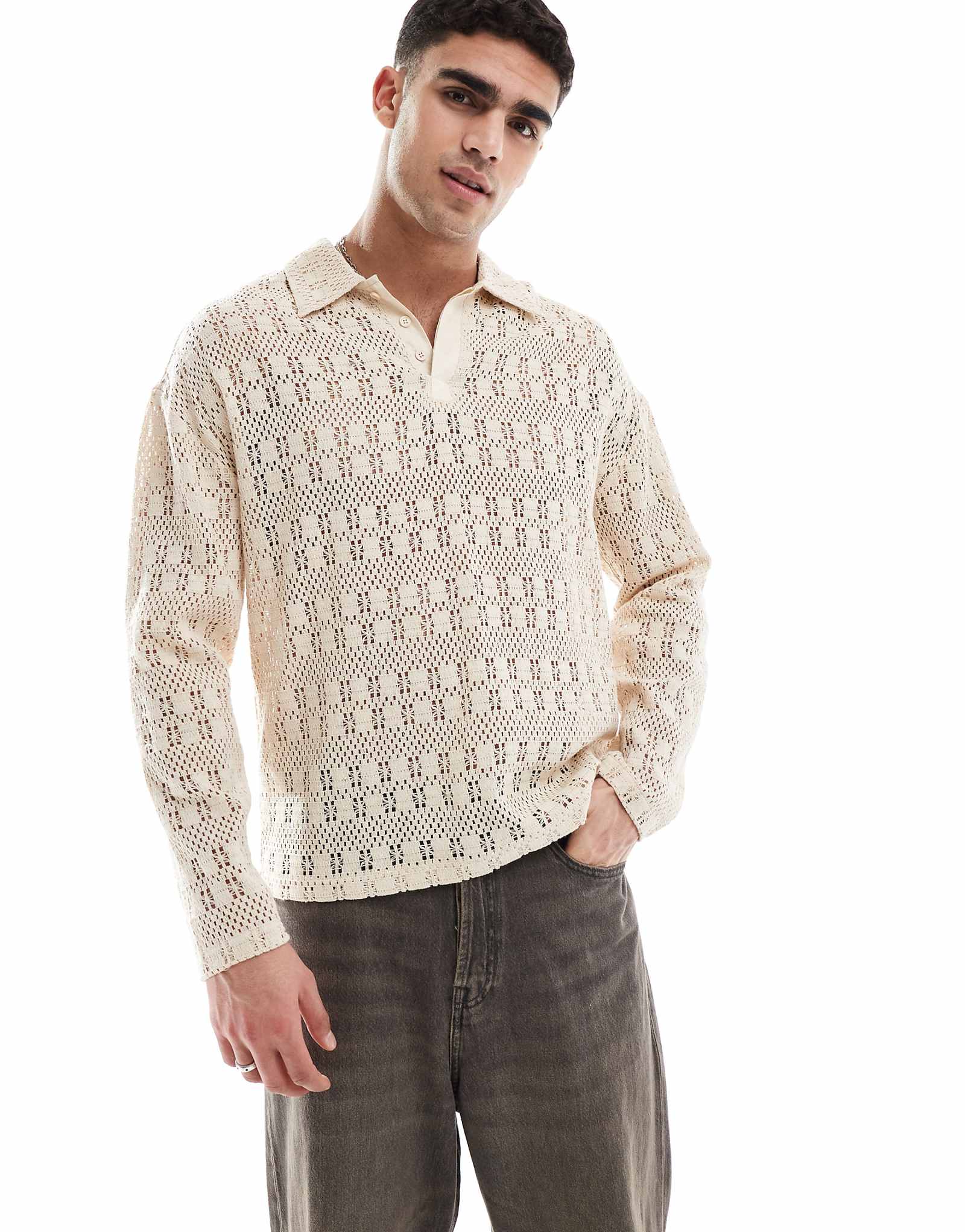 Молодежная вязаная рубашка-поло для регби кремового цвета