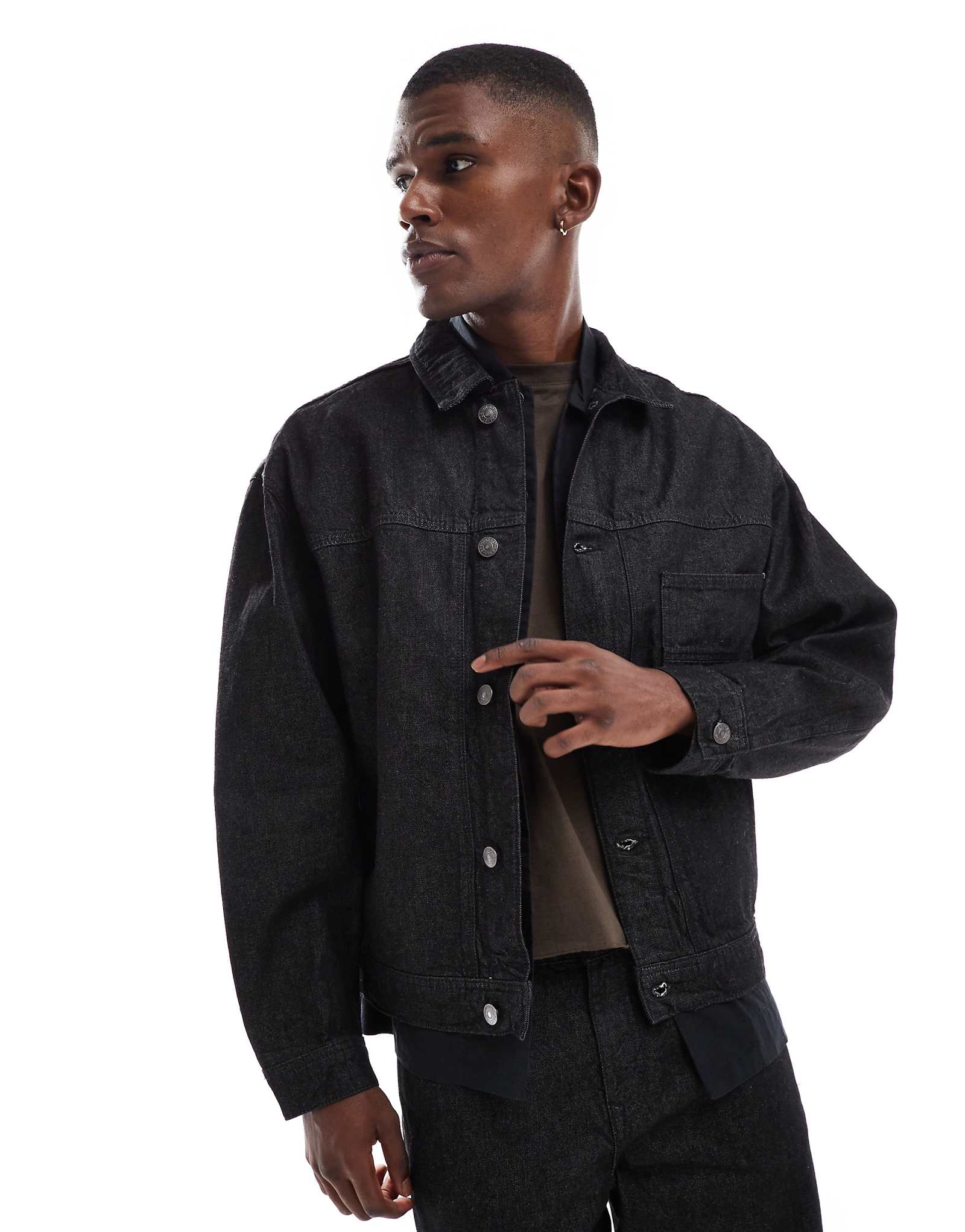 Джинсовая куртка River Island minimal черного цвета с полосканиями - часть комплекта 20390₽