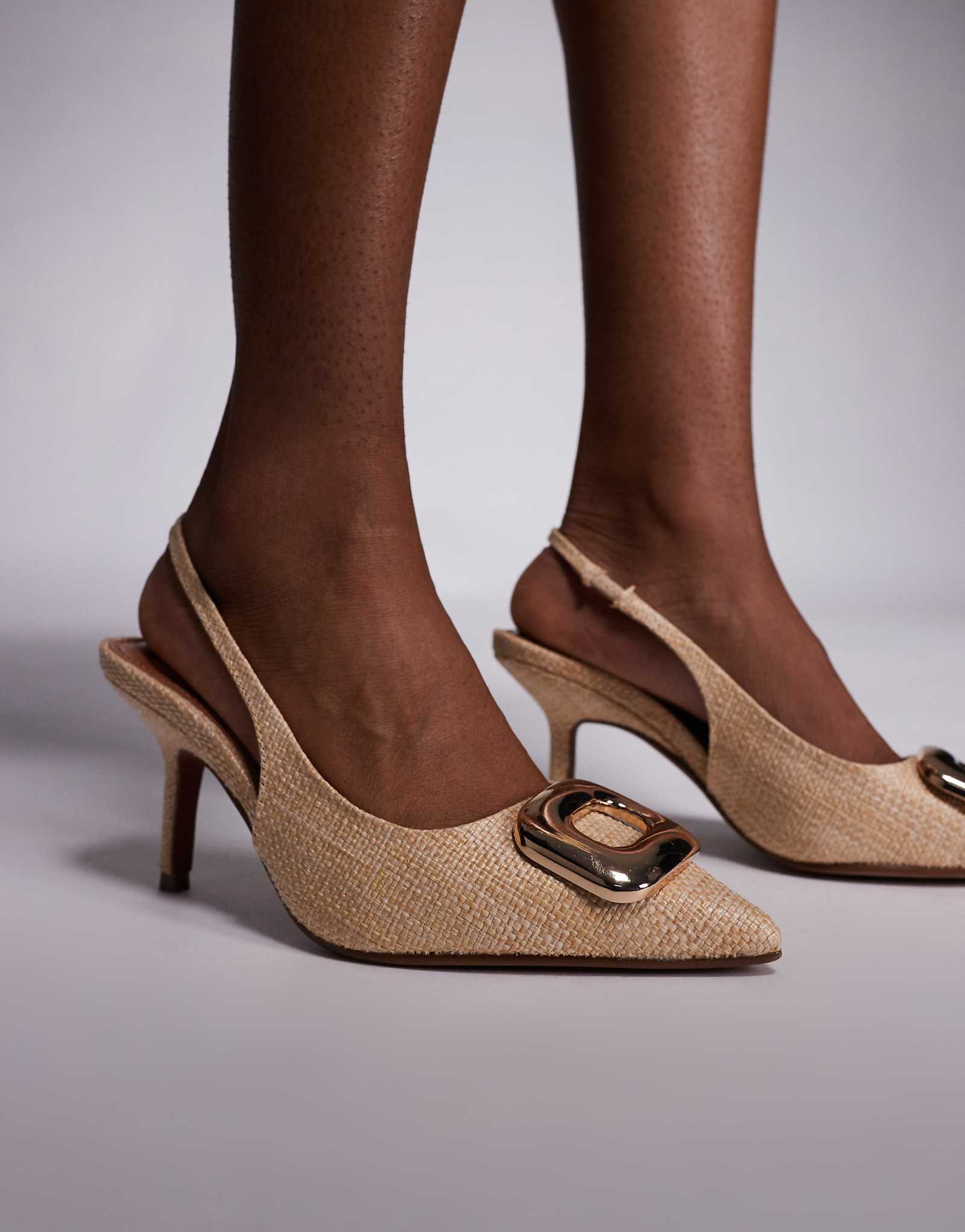 Туфли-лодочки River Island из рафии на плоской подошве бежевого цвета 11890₽