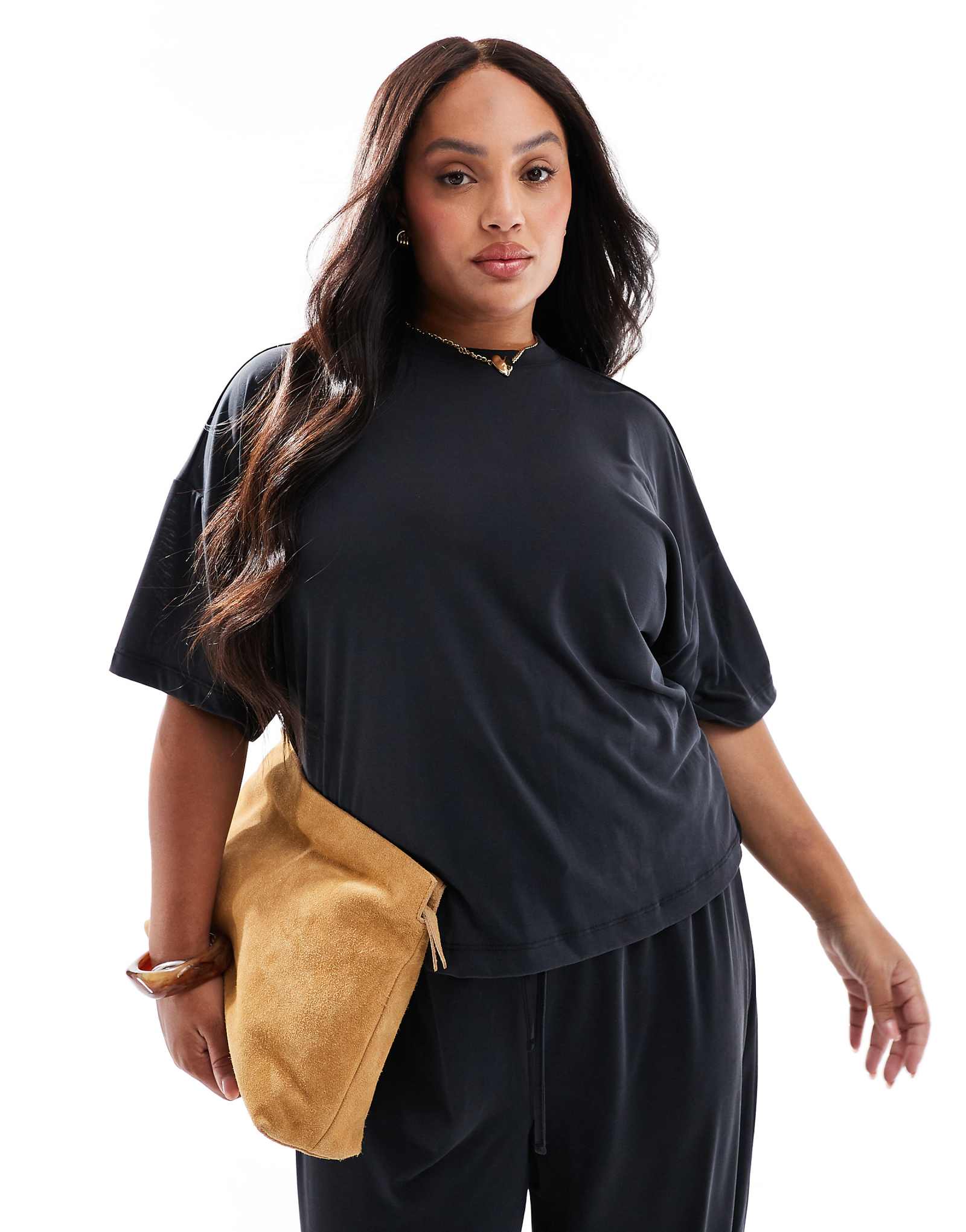 Облегающая супермягкая футболка свободного кроя Pieces Curve черного цвета - часть комплекта