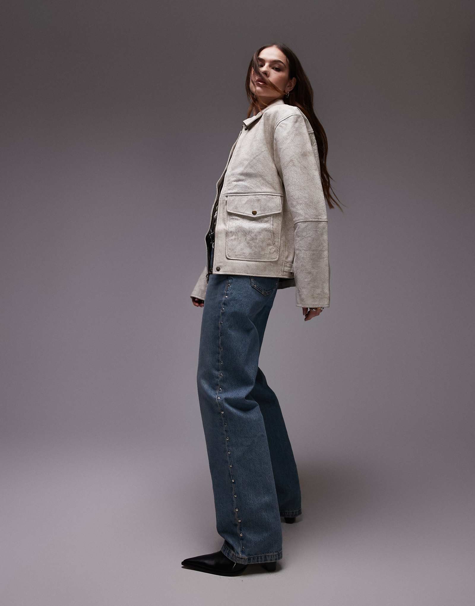 Куртка harrington из потрескавшейся кожи с накладным карманом Urbancode белого цвета