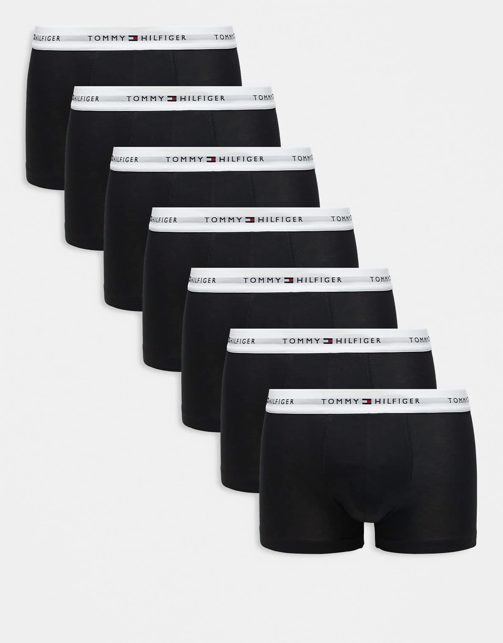 Фирменные хлопковые плавки Tommy Hilfiger essentials из 7 упаковок черного цвета с белым поясом 24090₽