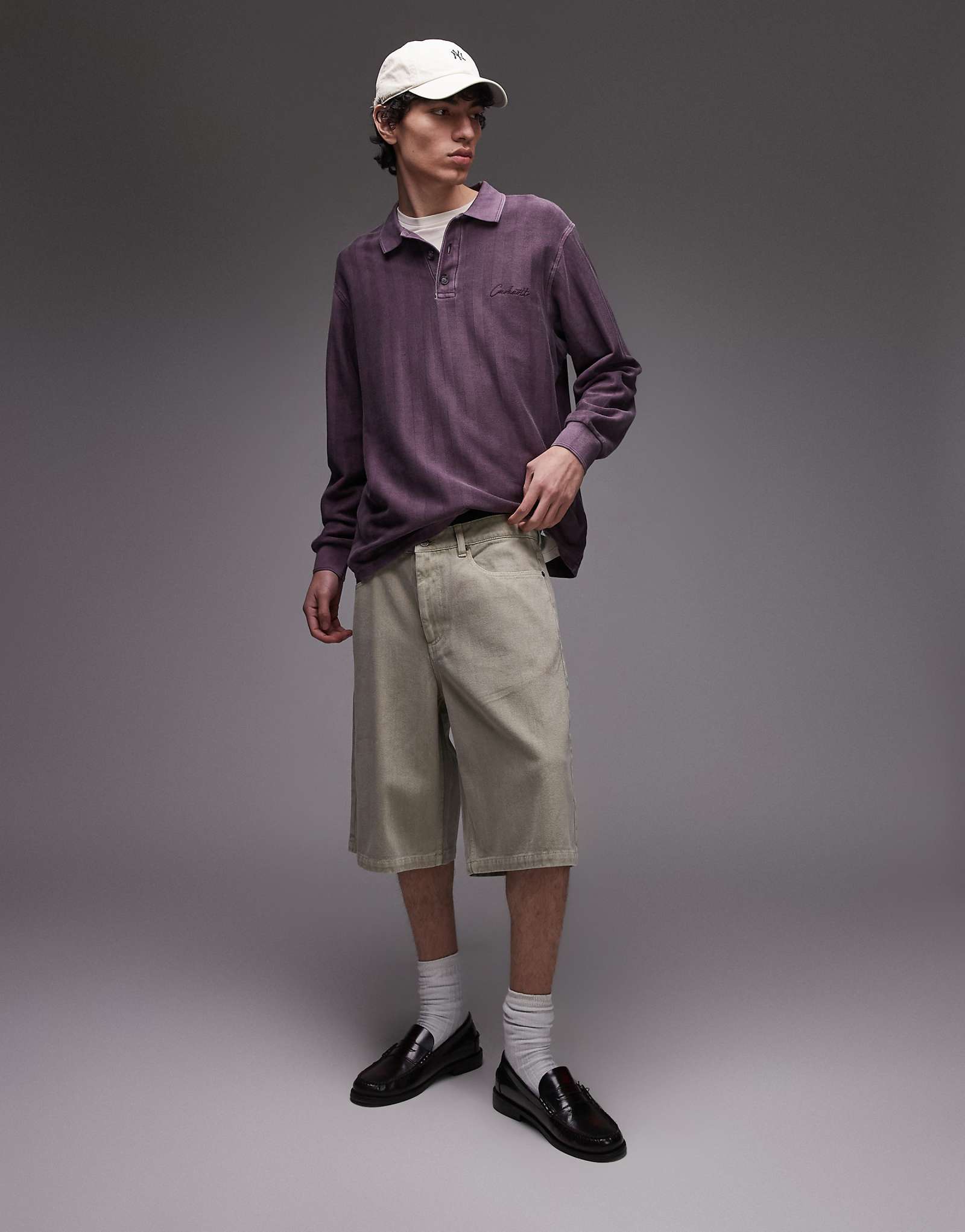 Выстиранные саржевые шорты Topman цвета хаки 5290₽