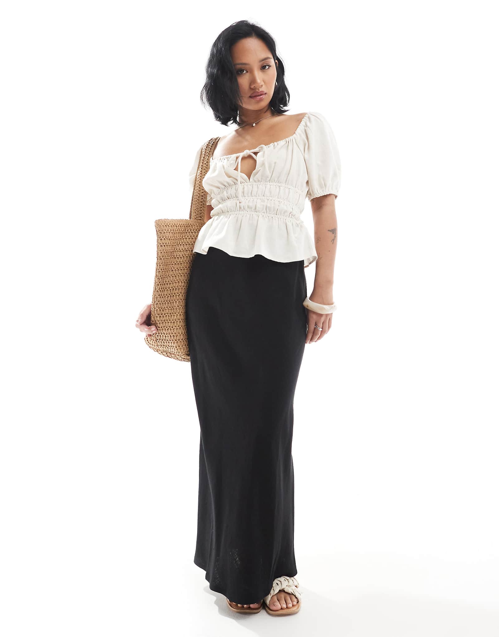 Облегающая макси-юбка из льняной смеси от ASOS DESIGN Petite черного цвета 6190₽