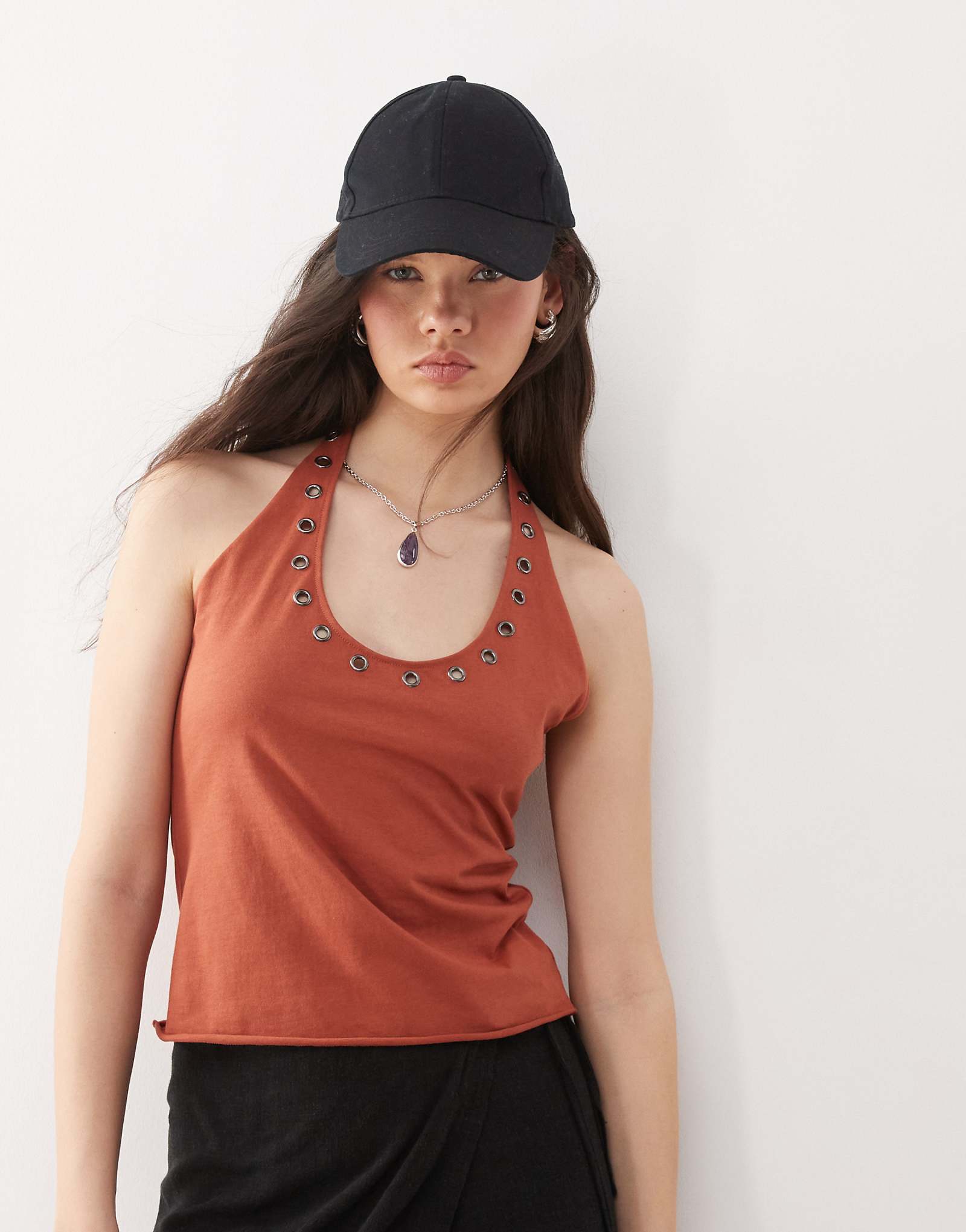 Повседневный топ на бретельках с застежкой-молнией цвета ржавчины 4290₽