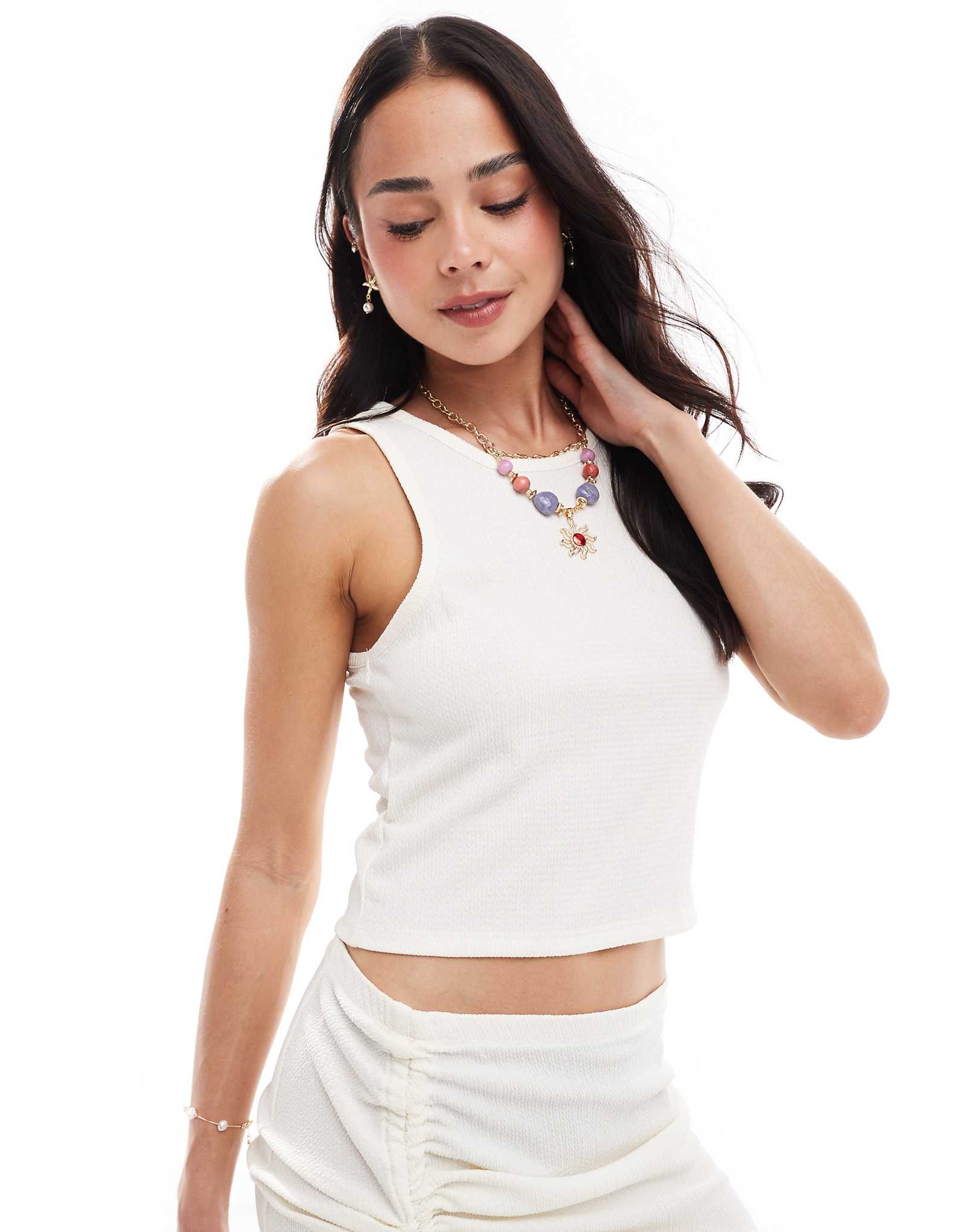 Пляжный укороченный топ из текстурированного джерси Vero Moda белого цвета - часть комплекта 2490₽