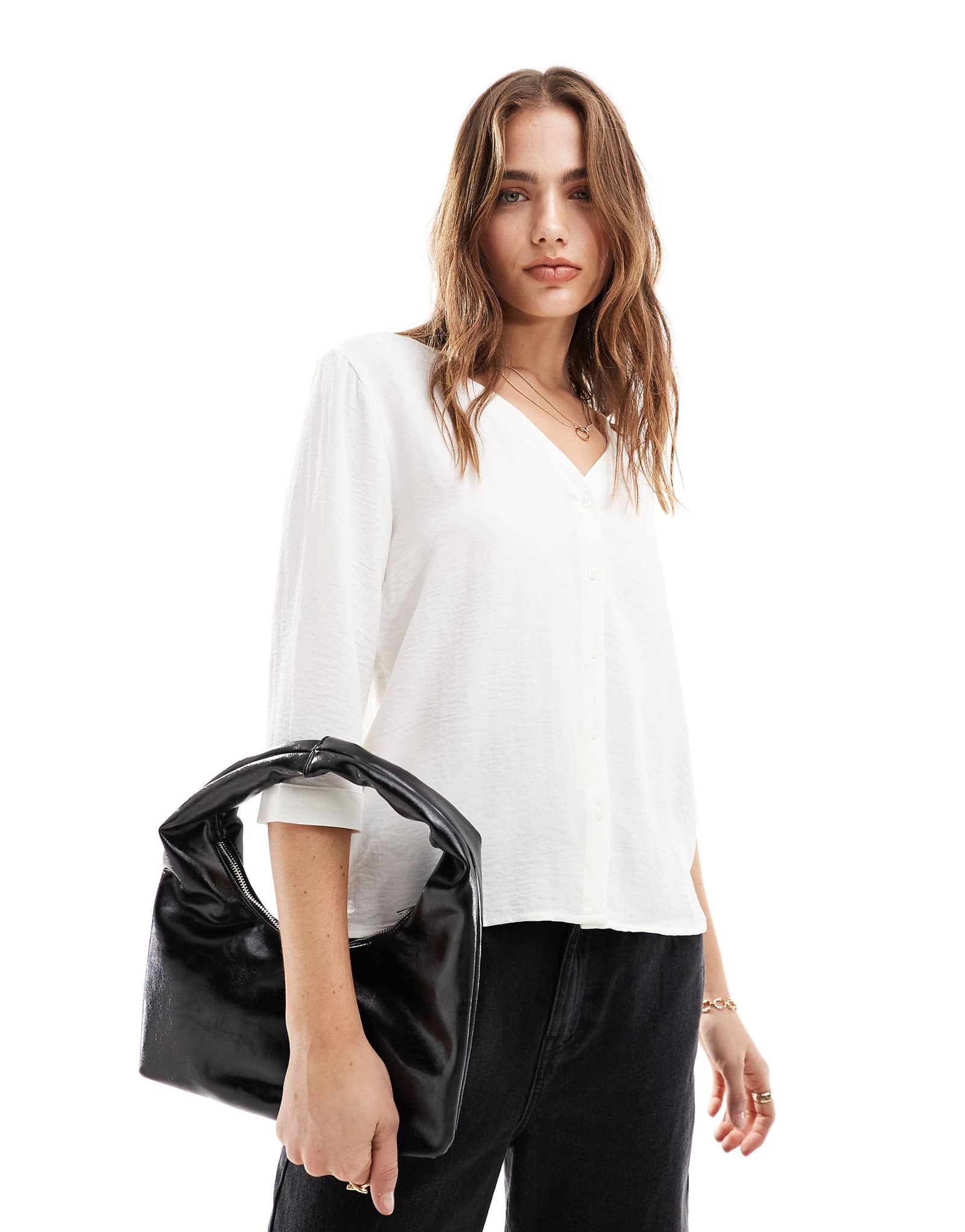 Текстурированная рубашка JDY с рукавом 34 темно-белого цвета 7390₽