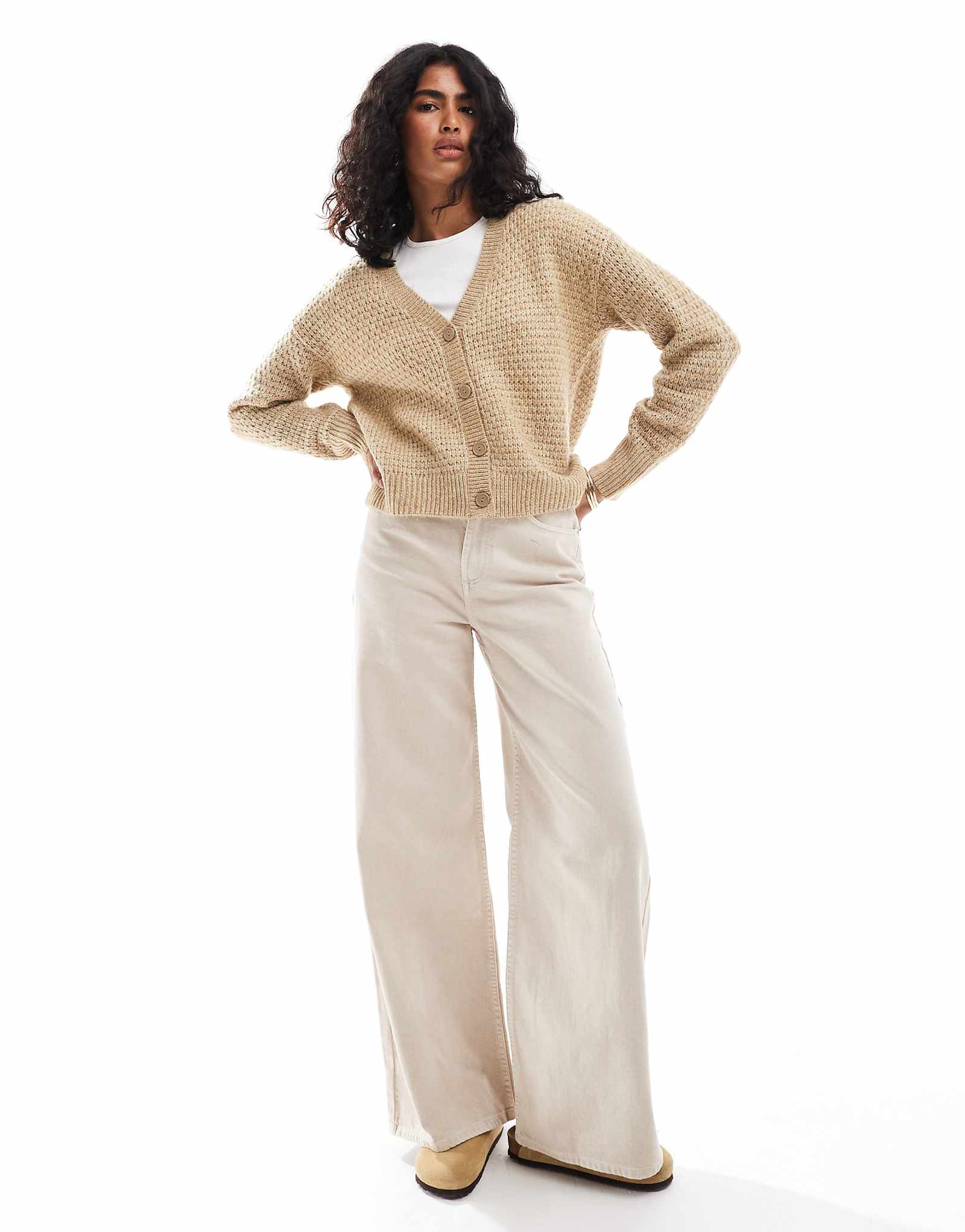 Текстурированный кардиган JJXX бежевого цвета 6490₽