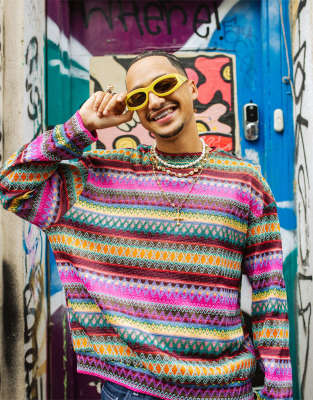 Свитер из текстурированной трикотажной ткани Labelrail x OliBrom fairisle в разноцветную полоску