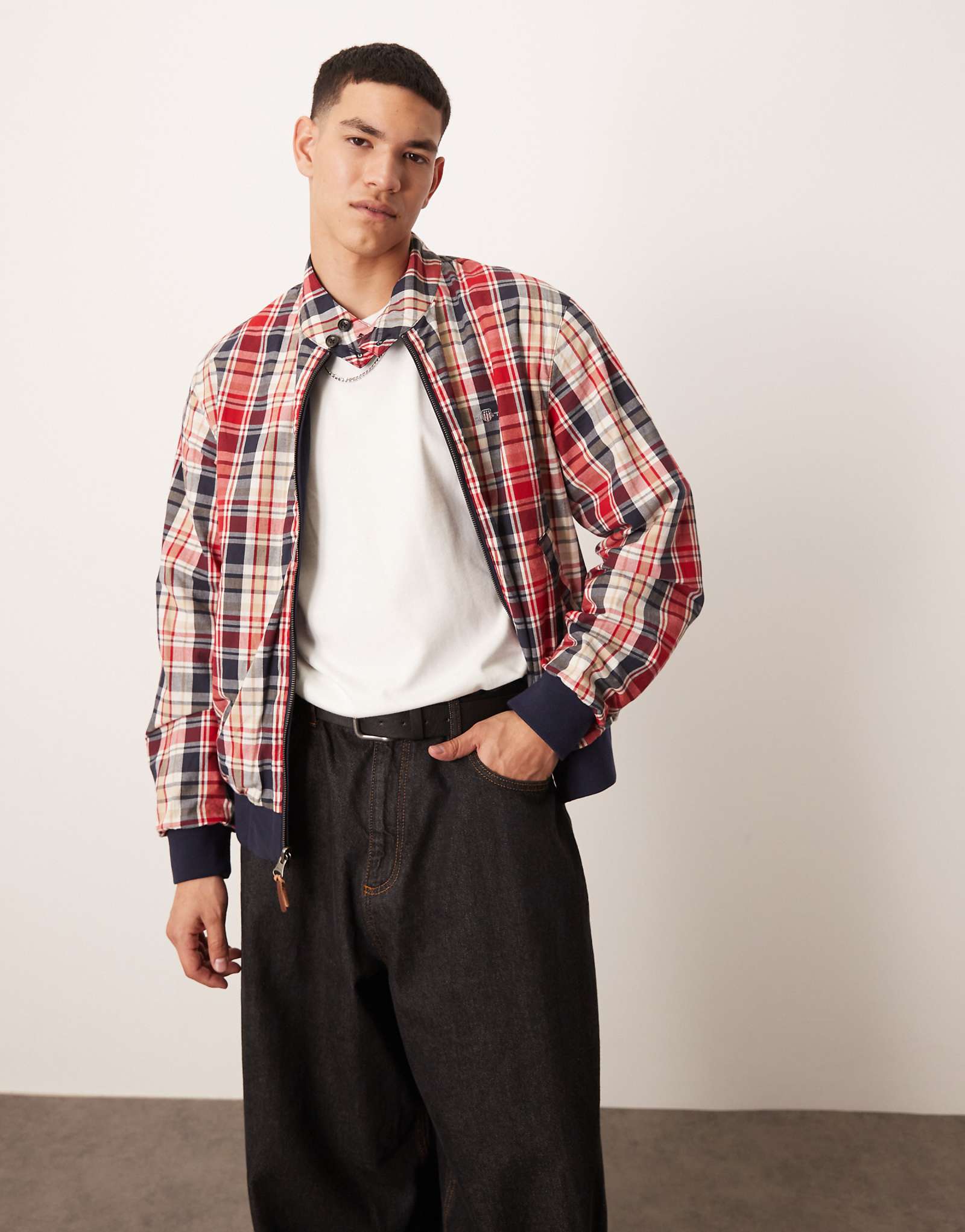 Двусторонняя клетчатаяоднотонная куртка harrington от GANT темно-синего цвета 61290₽