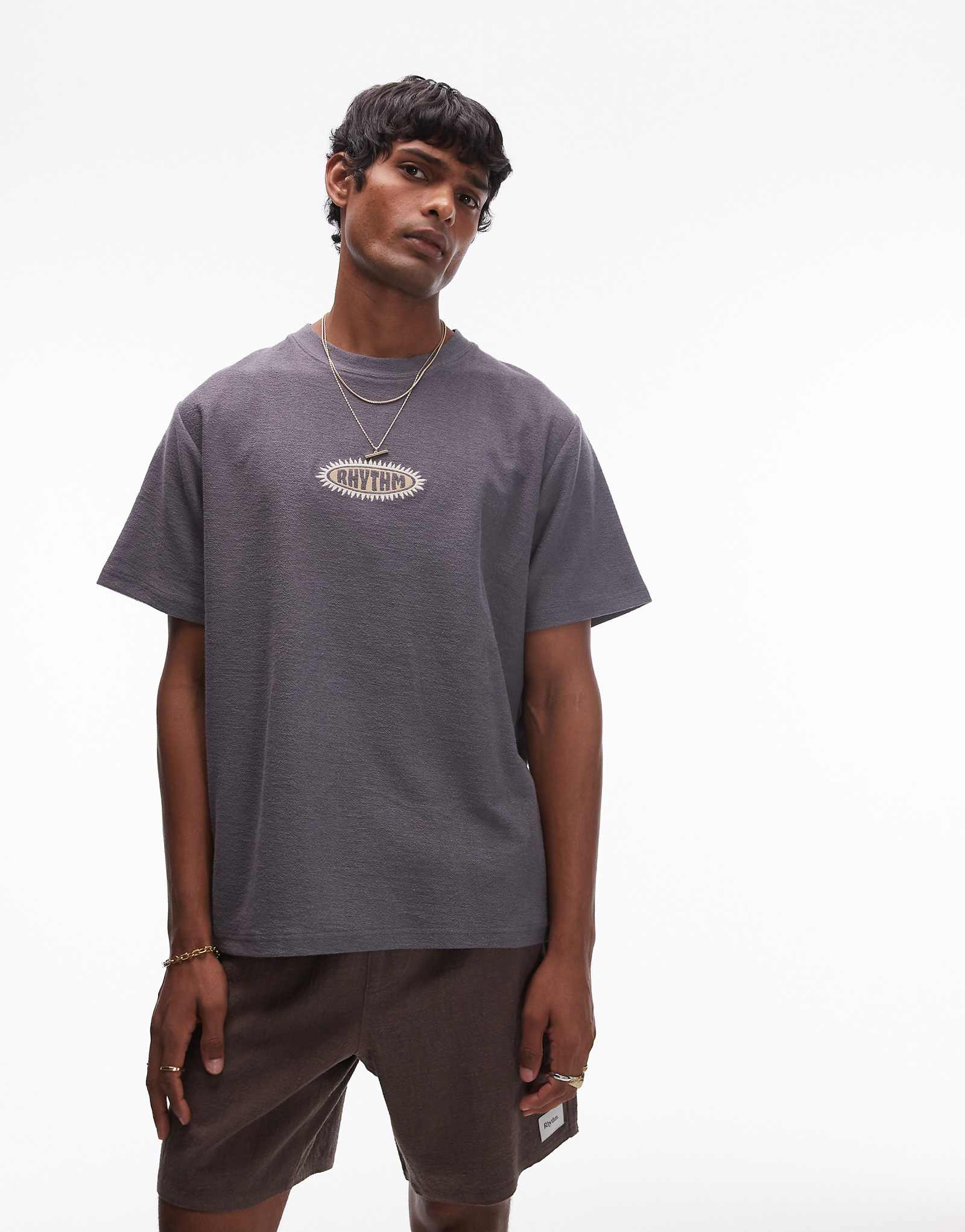 Винтажная махровая футболка Rhythm tournesol темно-синего цвета