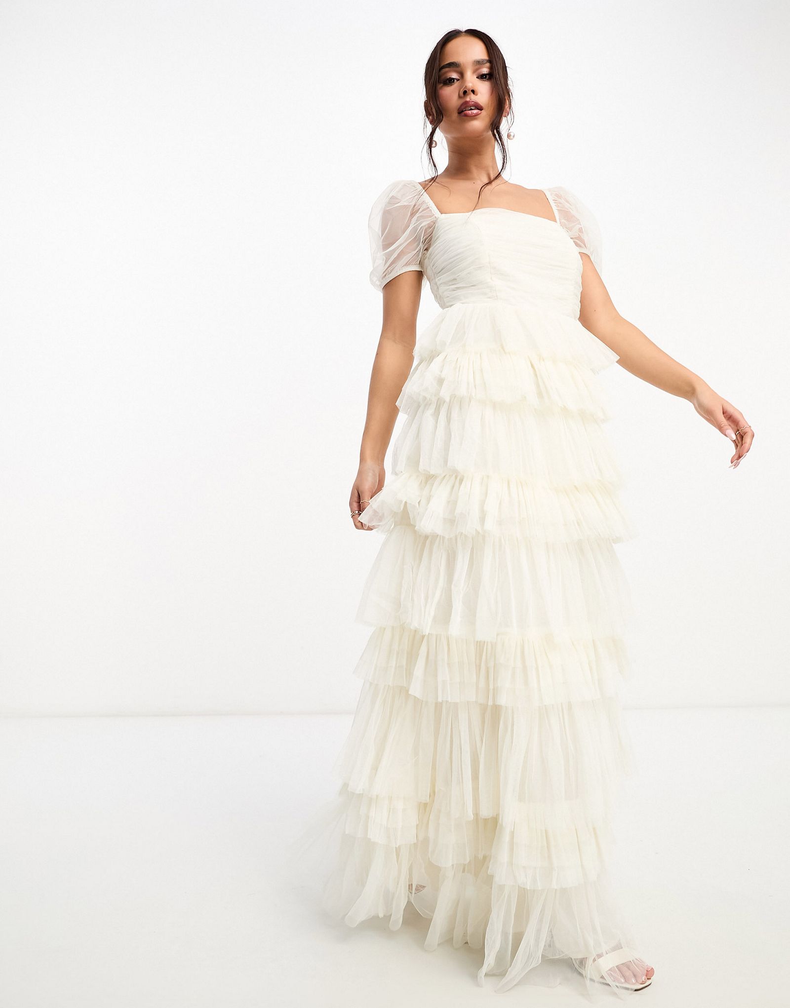 Платье макси с пышными рукавами Anaya Bridal цвета слоновой кости 50590₽