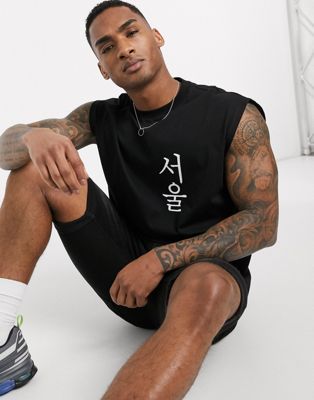 Черная оверсайз-майка с текстовым принтом ASOS DESIGN