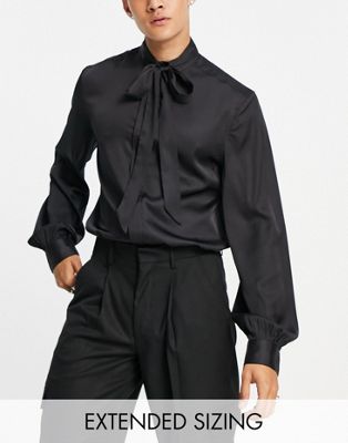 Атласная рубашка с завязками на шее и объемными рукавами ASOS DESIGN