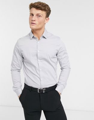 Серая рабочая рубашка узкого кроя стрейч ASOS DESIGN