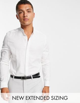 Белая элегантная льняная рубашка с воротником-стойкой ASOS DESIGN Regular