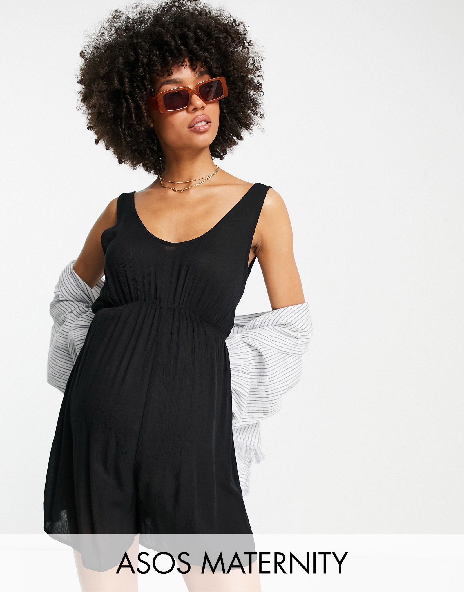 Черный жатый пляжный комбинезон ASOS DESIGN Maternity