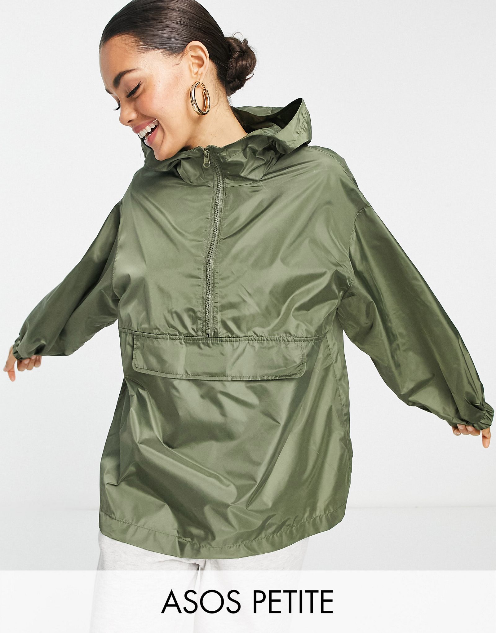 Цветной дождевик цвета хаки ASOS DESIGN Petite 4090₽