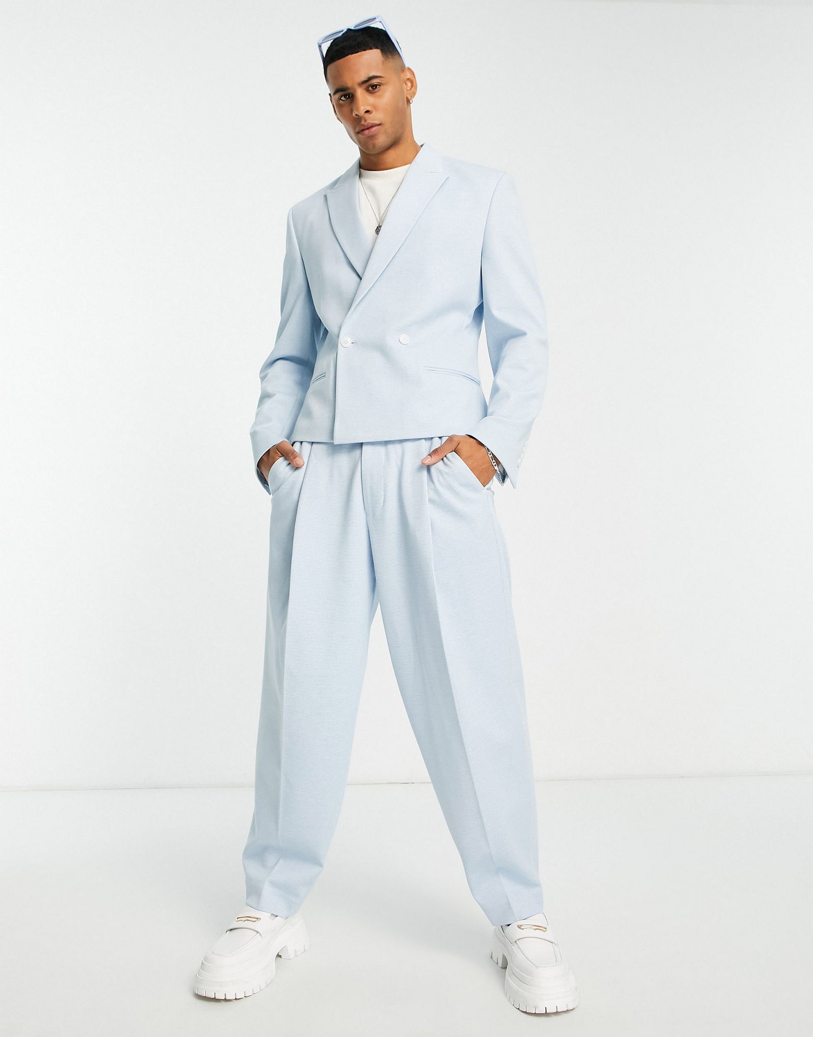 Узкий укороченный синий пиджак ASOS DESIGN