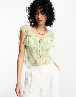 Мягкий корсет со сборками для груди ASOS DESIGN с шалфейным и фиолетовым цветочным принтом