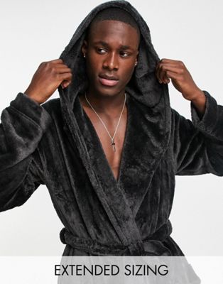 Черный флисовый халат ASOS DESIGN