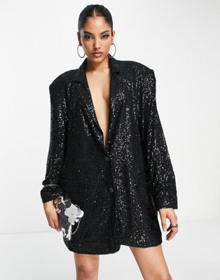 Черный пиджак оверсайз с пайетками ASOS DESIGN