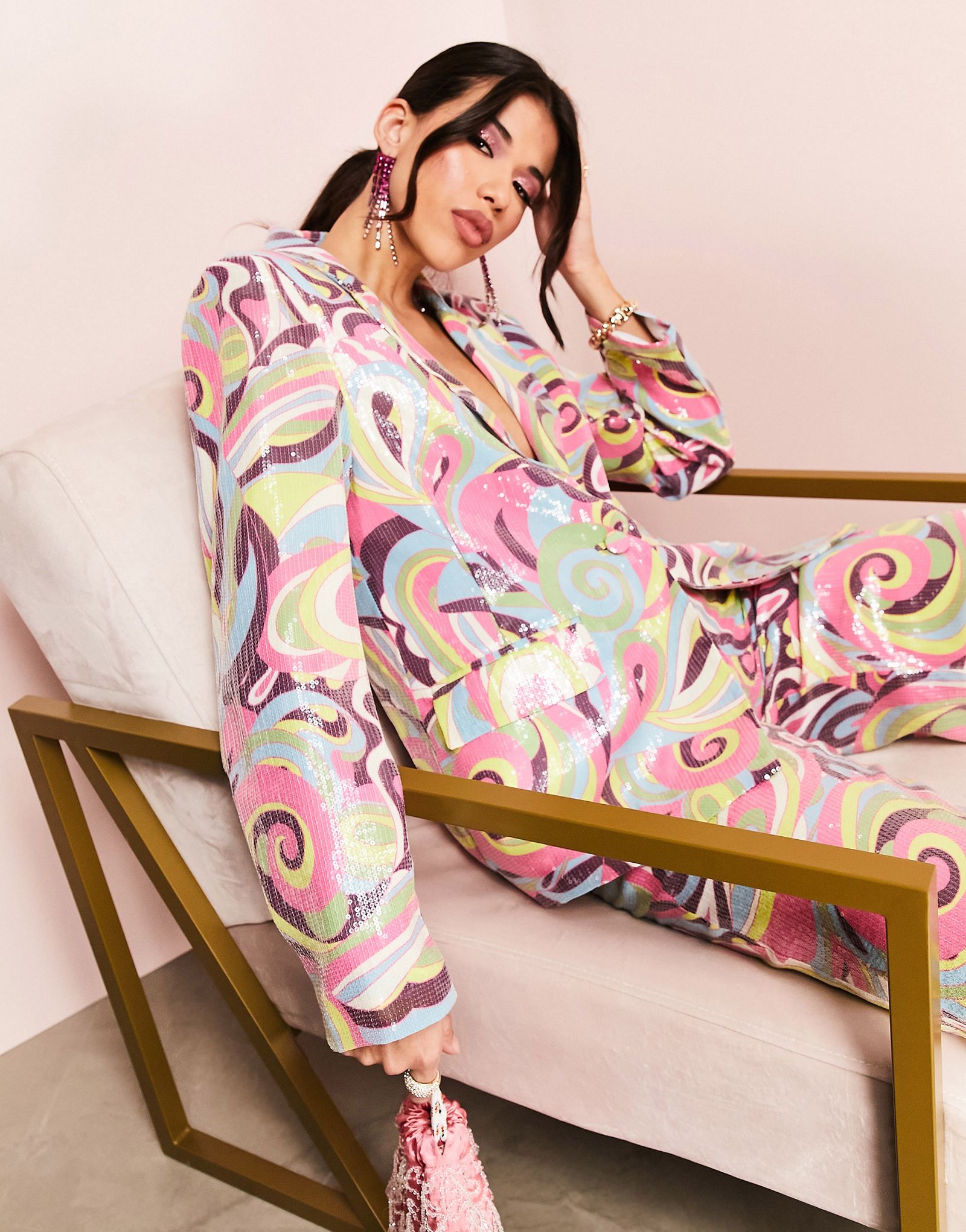 Костюмный пиджак с пайетками в стиле 70-х годов ASOS LUXE