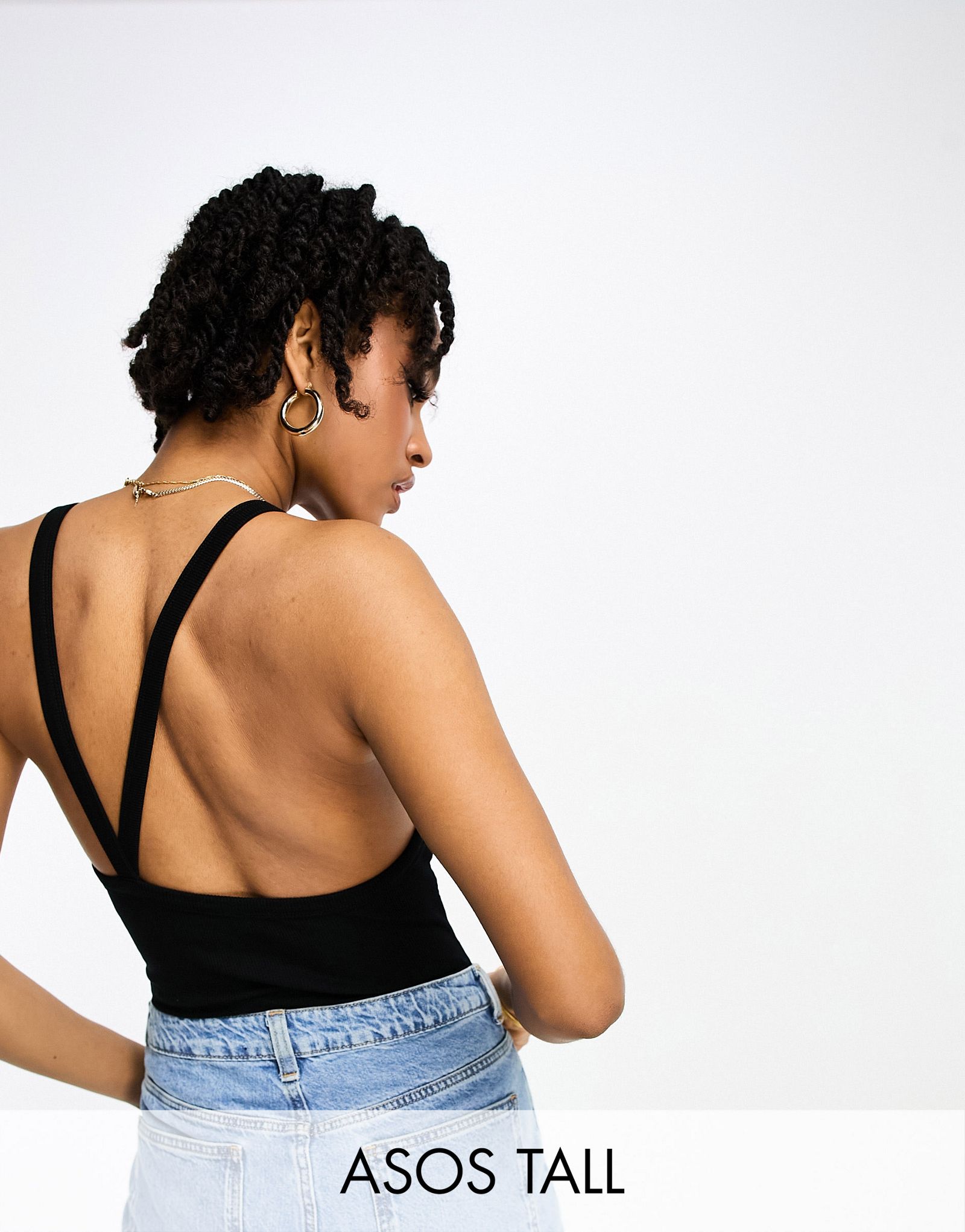 Черное боди с асимметричными бретелями на спине ASOS DESIGN Tall