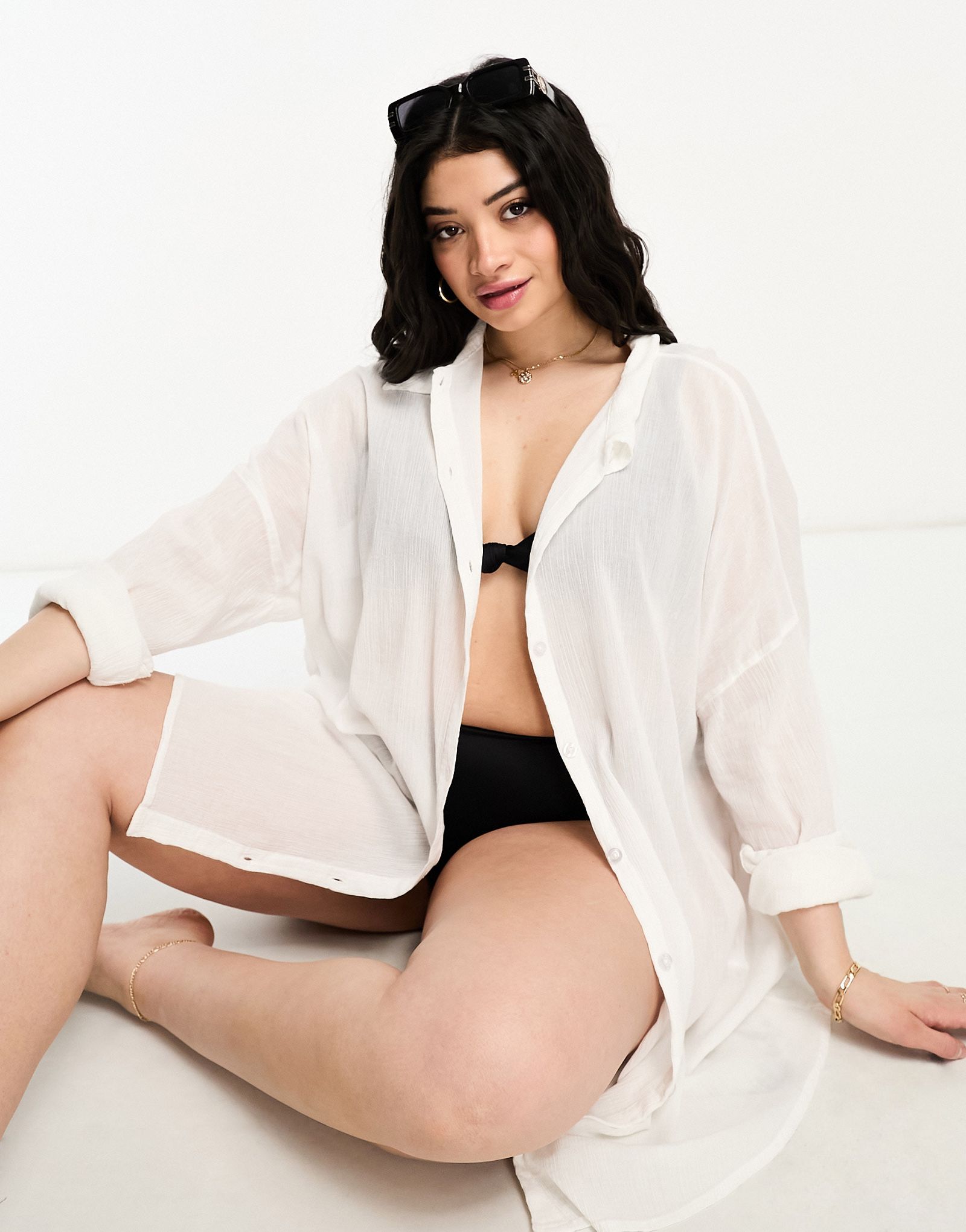 Белая жатая пляжная рубашка ASOS DESIGN Curve 5490₽