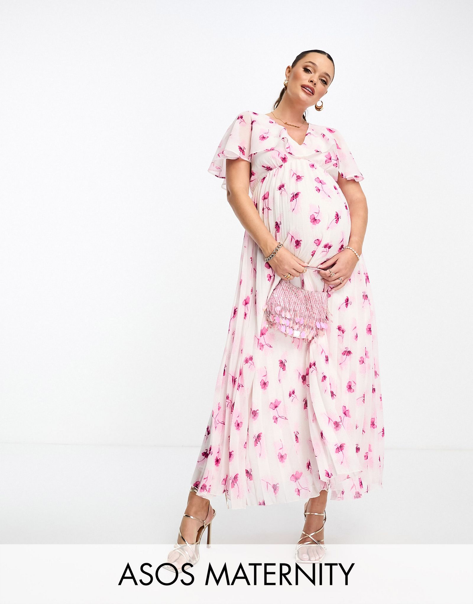 Платье миди с цветочным принтом и плиссированным подолом ASOS DESIGN Maternity