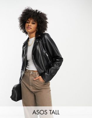 Черная байкерская куртка из искусственной кожи ASOS DESIGN Tall black