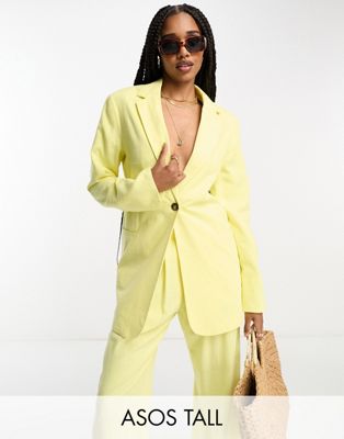 Льняной пиджак приталенного кроя ASOS DESIGN Tall лимонного цвета