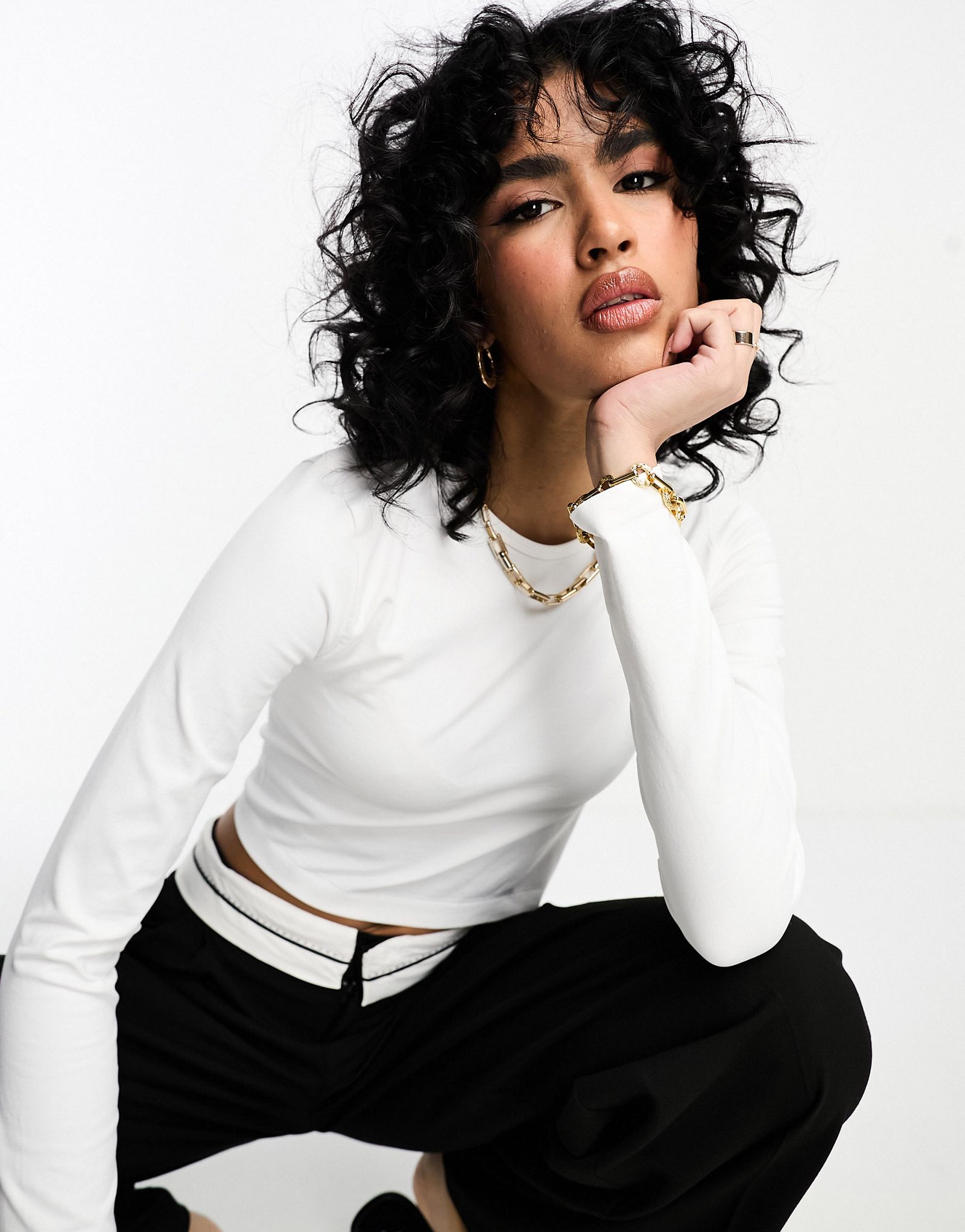 Белая бесшовная детская футболка с длинными рукавами ASOS DESIGN 3090₽