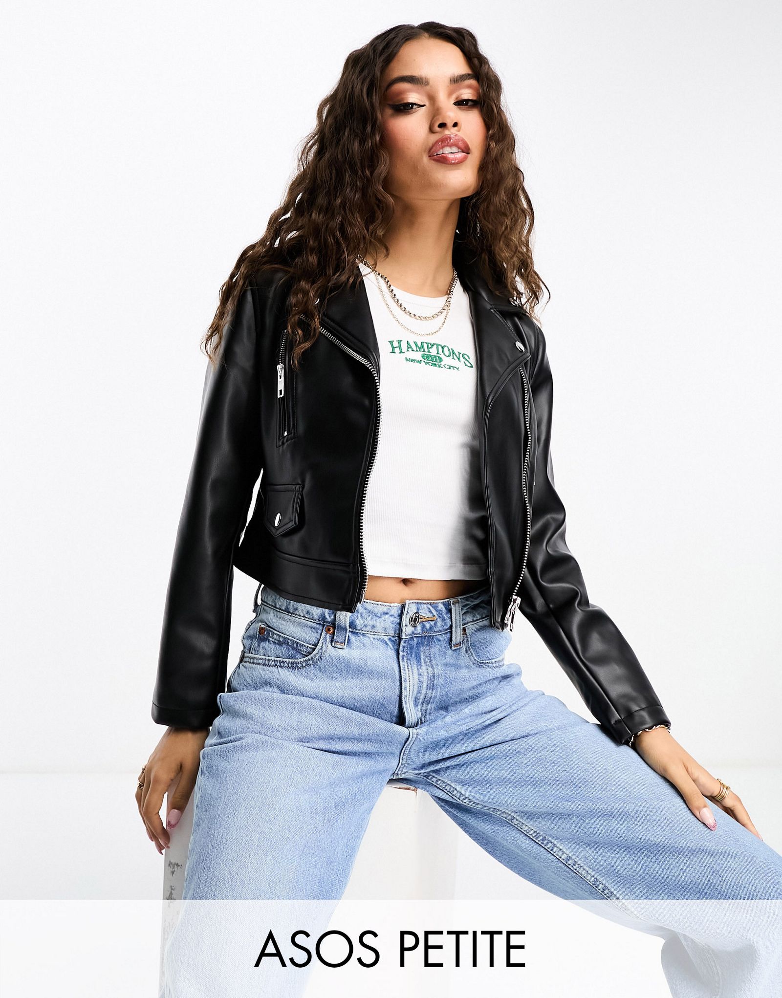 Черная байкерская куртка из искусственной кожи ASOS DESIGN Petite 6190₽