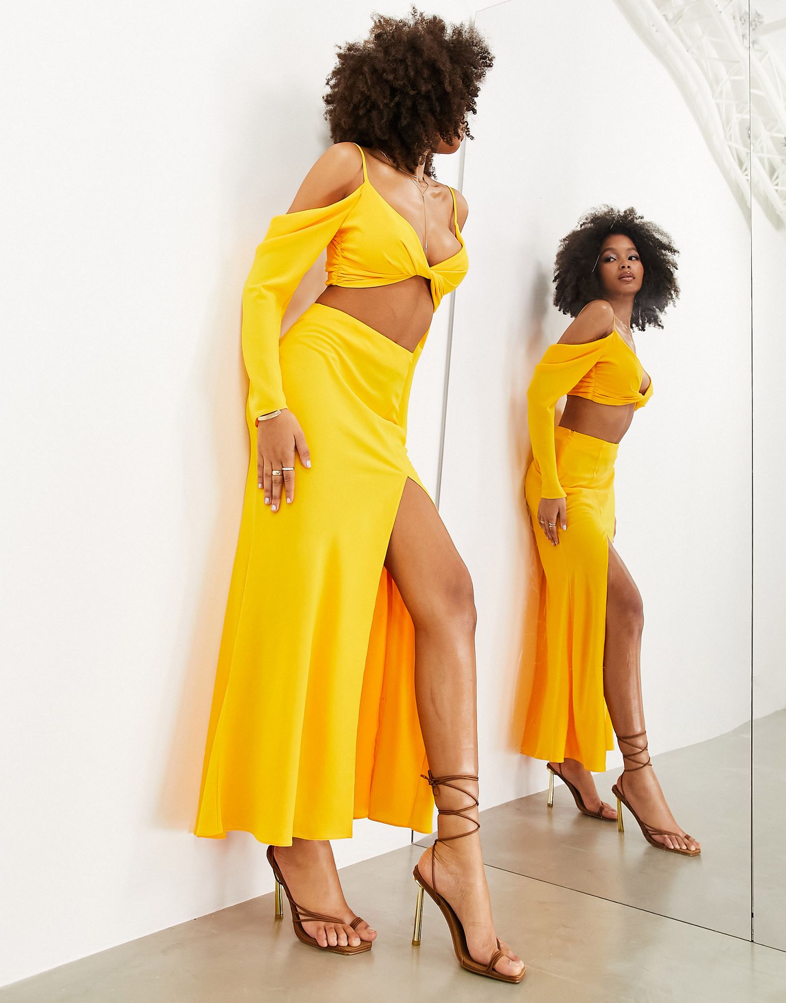 Оранжевая юбка макси с высоким разрезом ASOS EDITION