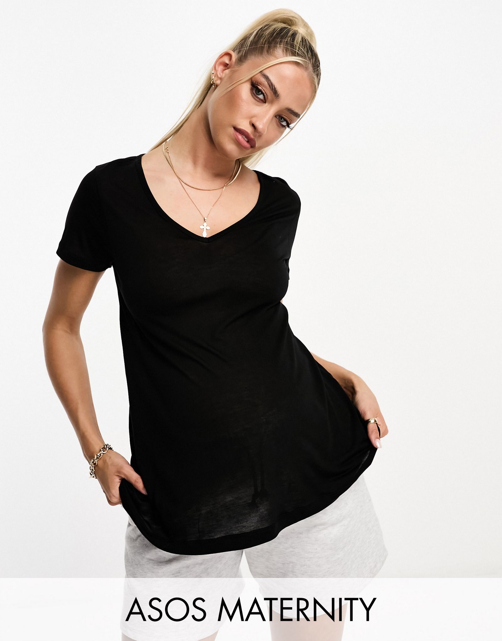 Черная свободная футболка с v-образным вырезом ASOS DESIGN Maternity