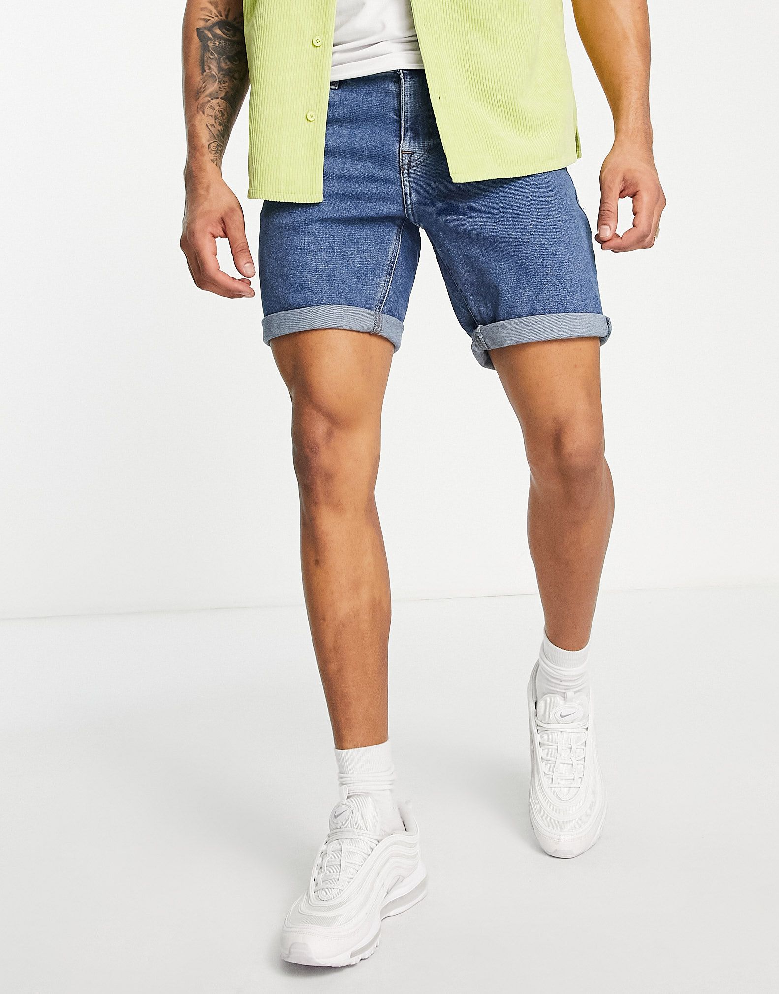 Синие джинсовые шорты средней длины без каблука ASOS DESIGN